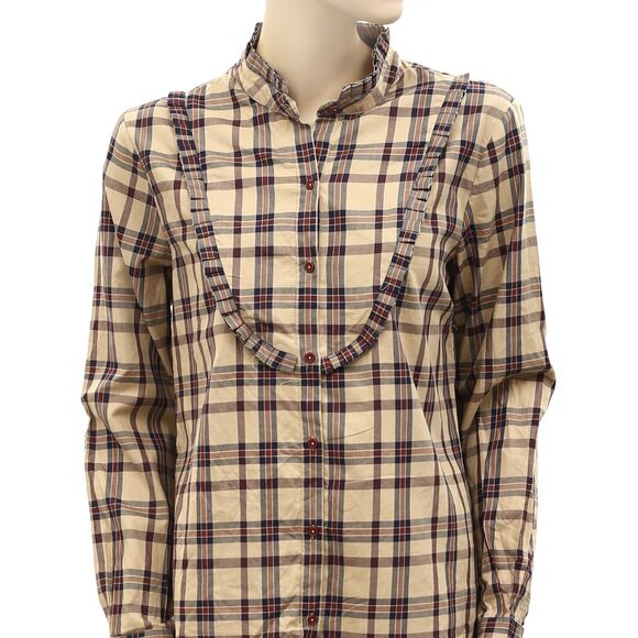 Nili Lotan Greta Plaid Blouse Shirt Top Buttondown Cotton Print Ruffle M 252872 - Picture 4 of 7
